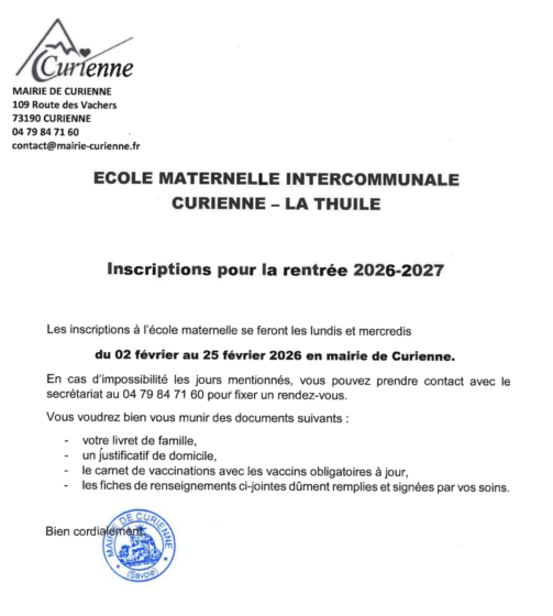 Inscription scolaire école maternelle rentrée 2026
