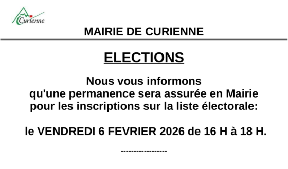 Permanence inscription liste électorale vendredi 6 février