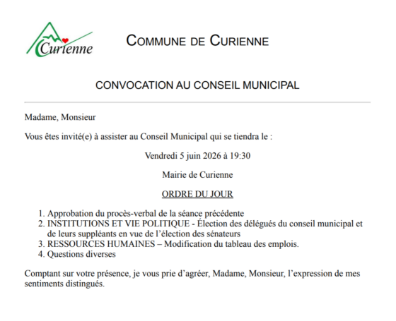 Conseil municipal vendredi 5 juin 2026