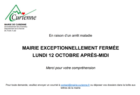 Fermeture exceptionnel ce lundi 12 octobre