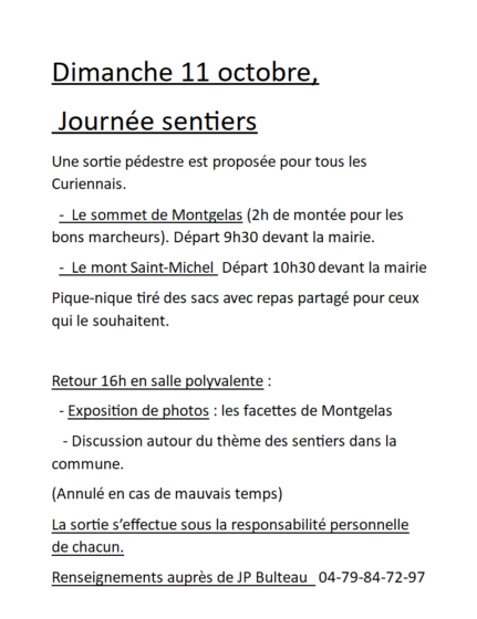 Dimanche 11 octobre, Journée sentiers