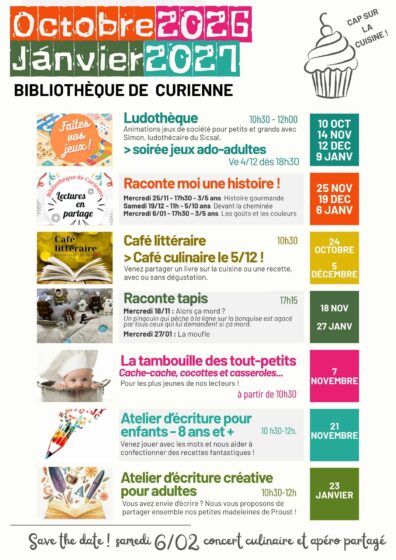 Calendrier des animations – Bibliothèque de Curienne